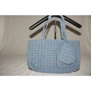 Vintage Blue White Tote Bag With Mini Purse Very Large New Fabric Vinyl